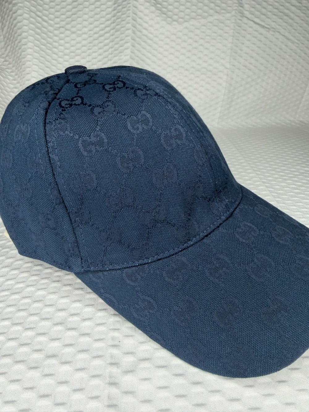 GUCCI GG MONOGRAM CANVAS BASEBALL CAP NAVY BLUE UNISEX AJUSTABLE M/L LUXURY HAT - Picture 8 of 9